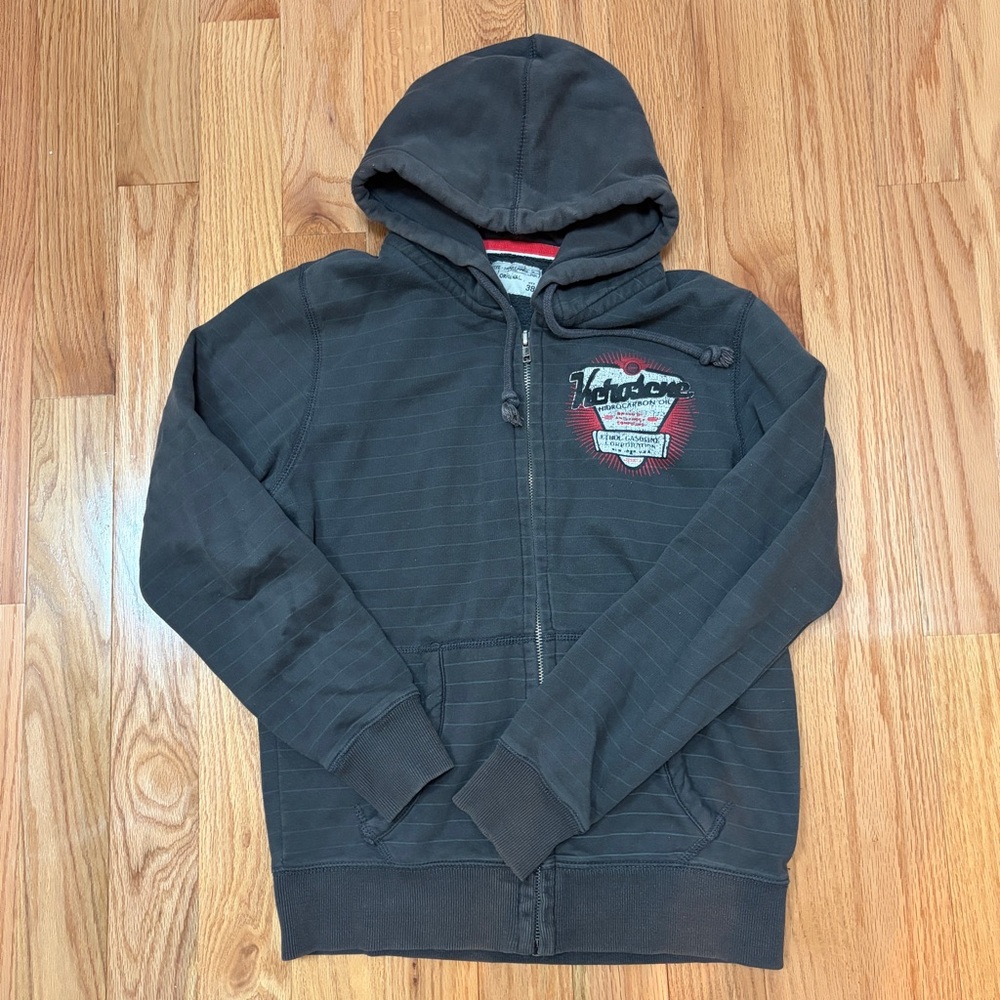 Gray Striped Hooded Zip-Up Sweatshirt